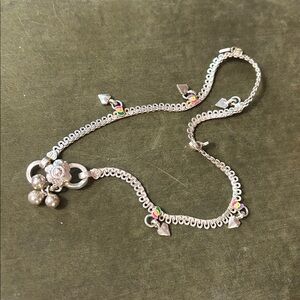 CB Sterling Silver Anklet Bell Charm Boho Festival Toggle Anklet